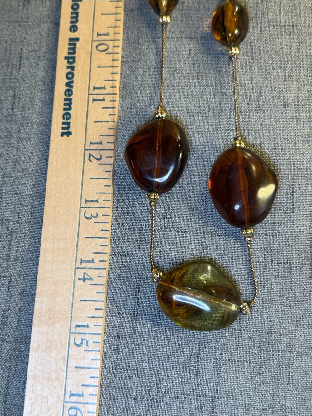Vintage Amber Tone Lucite Acrylic Nugget Station Necklace 30